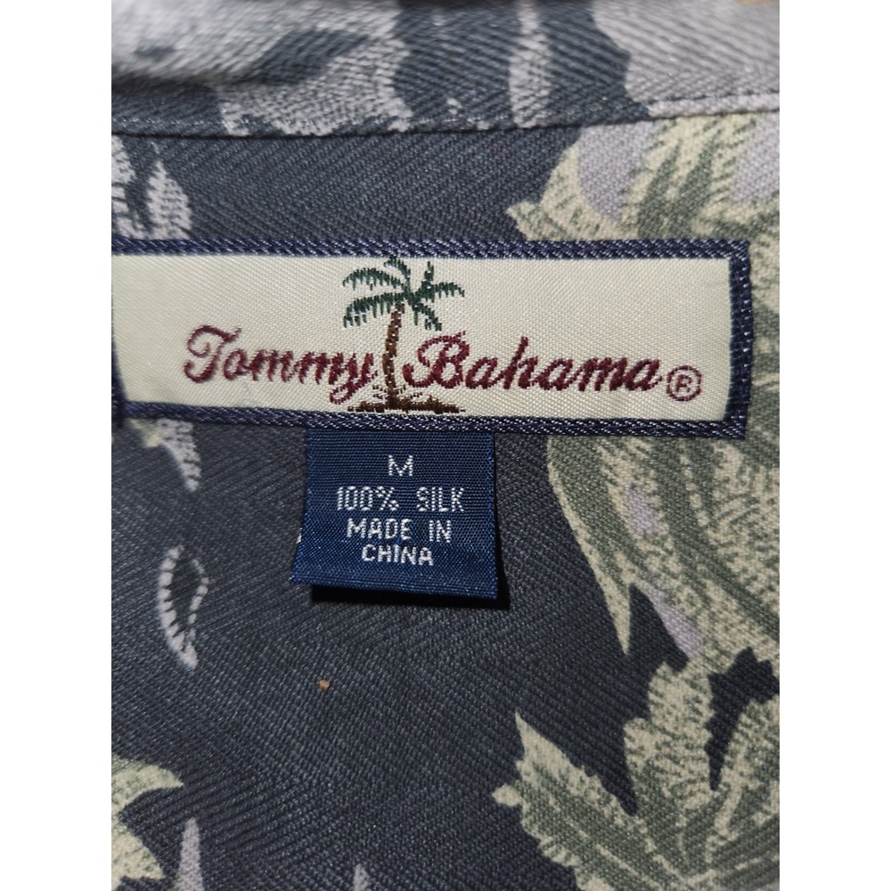 Tommy Bahama Men's 100% Silk Shirt Medium Grey Yellow Tropical - Picture 4 of 9